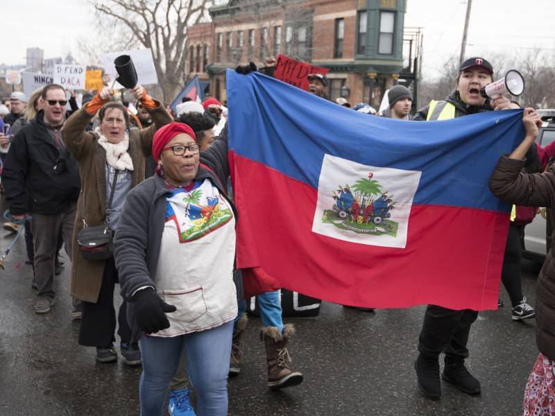 500 people gathered in St. Paul to march in support of immigrants and protest Republican President Donald Trump's immigration policies in 2018