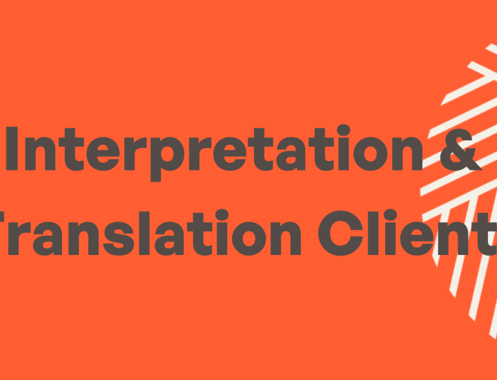 Interpretation and translation clients banner on orange background