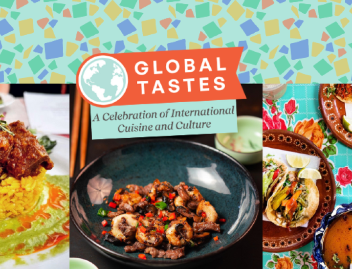 Several delicious looking meals with Global Tastes menu